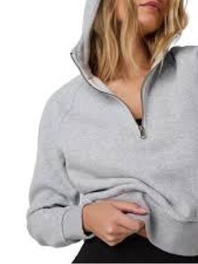 Women's Grey Quarter-Zip Hoodie Top